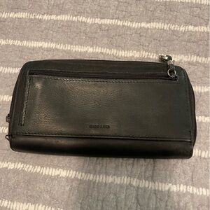 Vintage 90's Black Leather Long Zip Around Clutch Wallet
